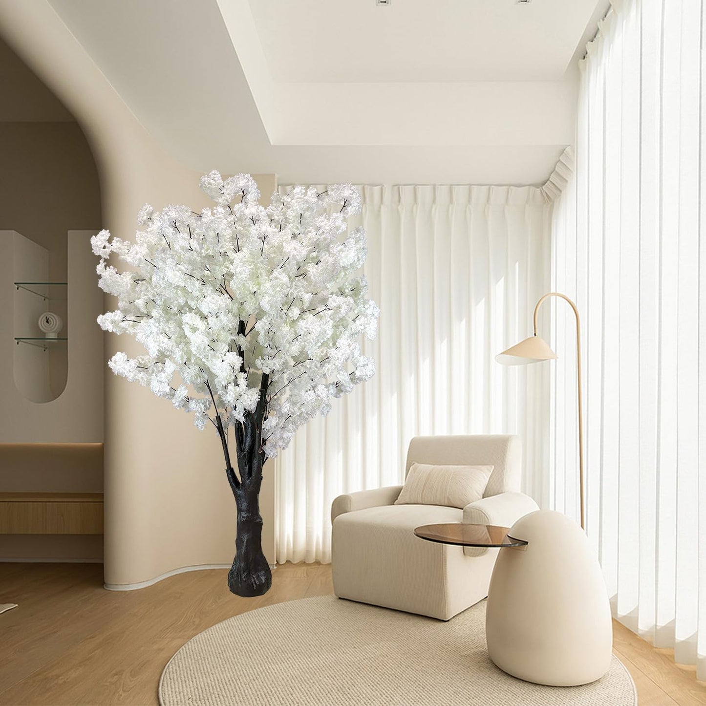 White Artificial Cherry Blossom Tree for Home, Wedding, Office, Living Room - Indoor Outdoor Decor (6.5ft/2m)