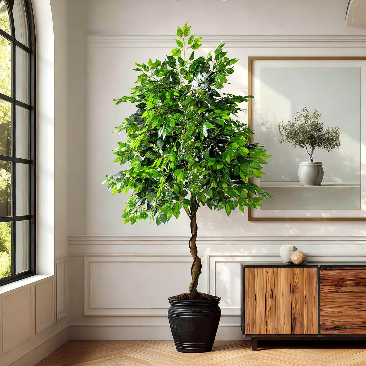 Erimda 7ft Artificial Ficus Tree for Home Decor, Faux Silk Plants Faux Plant Fake Silk Trees with Pot for Indoor House Living Room Office Garden