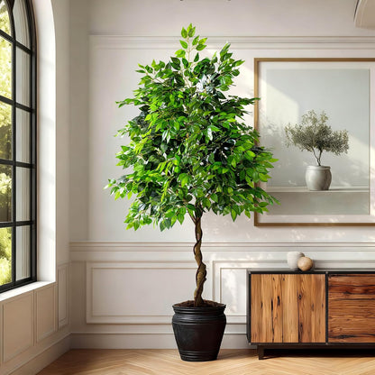 Erimda 7ft Artificial Ficus Tree for Home Decor, Faux Silk Plants Faux Plant Fake Silk Trees with Pot for Indoor House Living Room Office Garden
