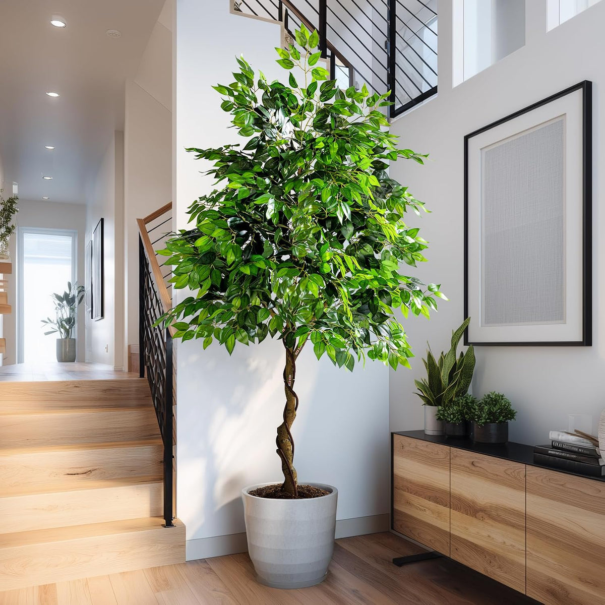 Erimda 7ft Artificial Ficus Tree for Home Decor, Faux Silk Plants Faux Plant Fake Silk Trees with Pot for Indoor House Living Room Office Garden