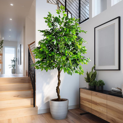 Erimda 7ft Artificial Ficus Tree for Home Decor, Faux Silk Plants Faux Plant Fake Silk Trees with Pot for Indoor House Living Room Office Garden