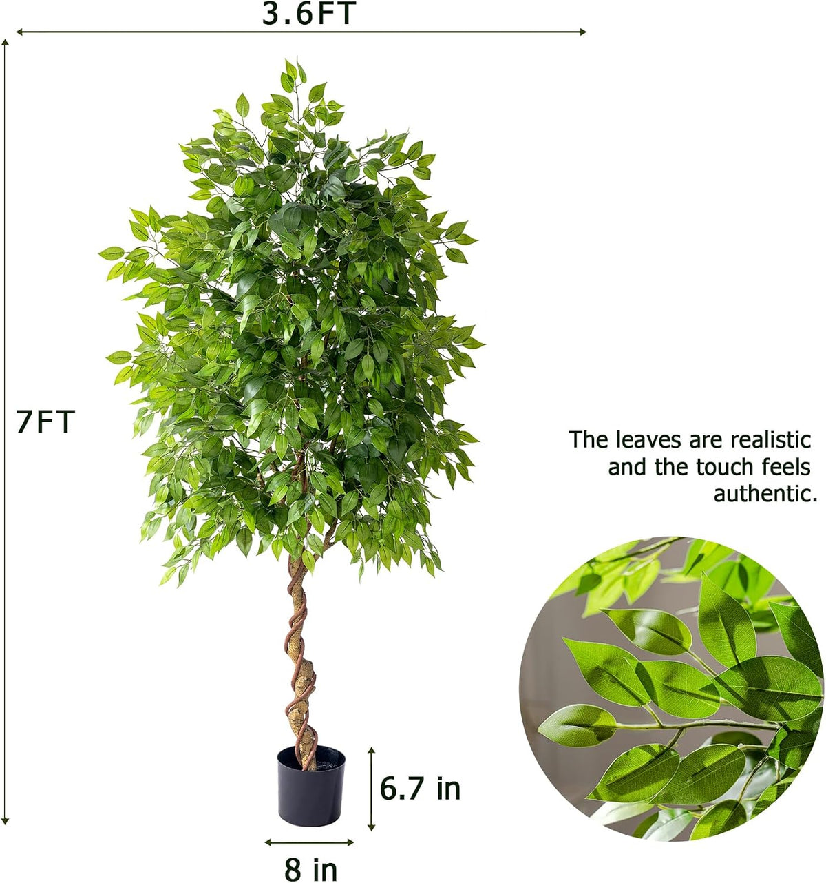 Erimda 7ft Artificial Ficus Tree for Home Decor, Faux Silk Plants Faux Plant Fake Silk Trees with Pot for Indoor House Living Room Office Garden