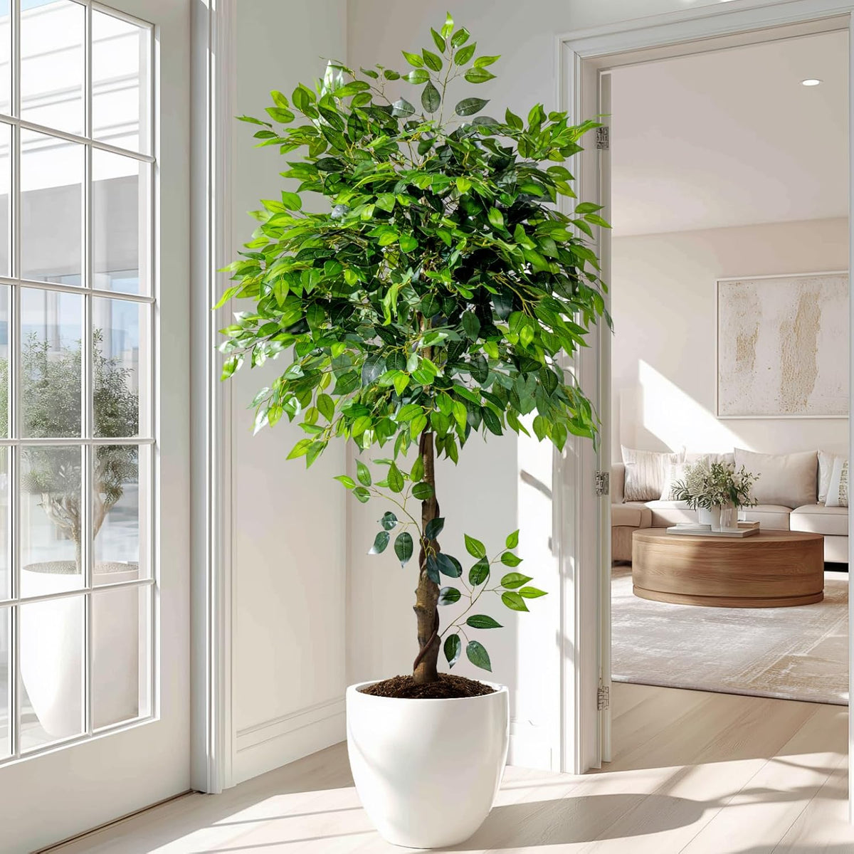 Erimda 7ft Artificial Ficus Tree for Home Decor, Faux Silk Plants Faux Plant Fake Silk Trees with Pot for Indoor House Living Room Office Garden
