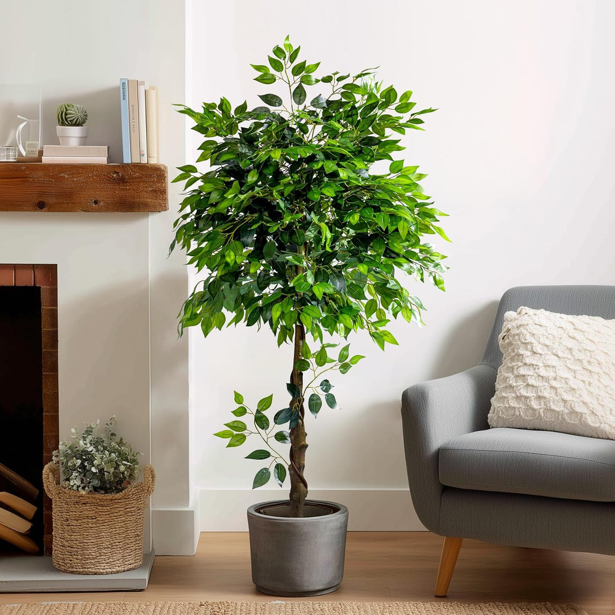 Erimda 7ft Artificial Ficus Tree for Home Decor, Faux Silk Plants Faux Plant Fake Silk Trees with Pot for Indoor House Living Room Office Garden