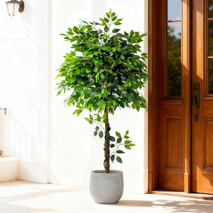 Erimda 7ft Artificial Ficus Tree for Home Decor, Faux Silk Plants Faux Plant Fake Silk Trees with Pot for Indoor House Living Room Office Garden