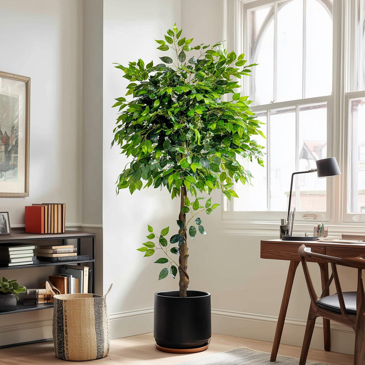 Erimda 7ft Artificial Ficus Tree for Home Decor, Faux Silk Plants Faux Plant Fake Silk Trees with Pot for Indoor House Living Room Office Garden