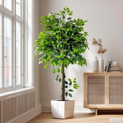 Erimda 7ft Artificial Ficus Tree for Home Decor, Faux Silk Plants Faux Plant Fake Silk Trees with Pot for Indoor House Living Room Office Garden