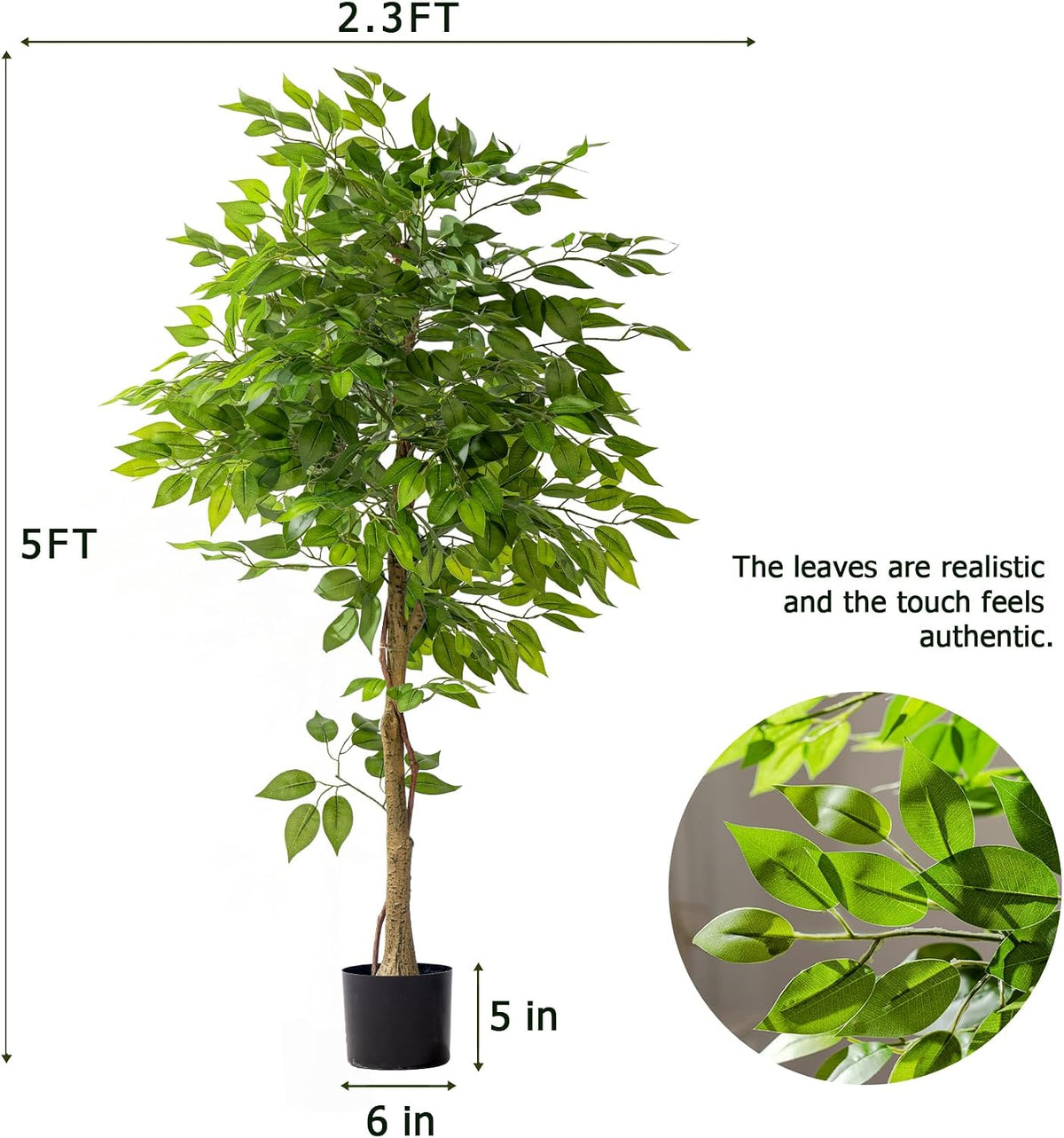 Erimda 7ft Artificial Ficus Tree for Home Decor, Faux Silk Plants Faux Plant Fake Silk Trees with Pot for Indoor House Living Room Office Garden
