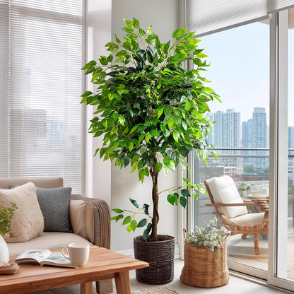 Erimda 7ft Artificial Ficus Tree for Home Decor, Faux Silk Plants Faux Plant Fake Silk Trees with Pot for Indoor House Living Room Office Garden