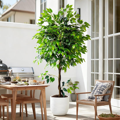 Erimda 7ft Artificial Ficus Tree for Home Decor, Faux Silk Plants Faux Plant Fake Silk Trees with Pot for Indoor House Living Room Office Garden