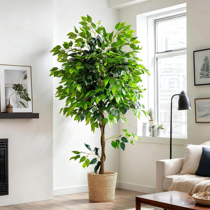 Erimda 7ft Artificial Ficus Tree for Home Decor, Faux Silk Plants Faux Plant Fake Silk Trees with Pot for Indoor House Living Room Office Garden