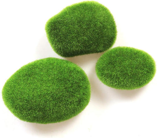 Tank Decoration Artificial Moss Stone Resin Water Plant Setting Green Grass Ball Decorative Plants Scenery 3Pcs(M)