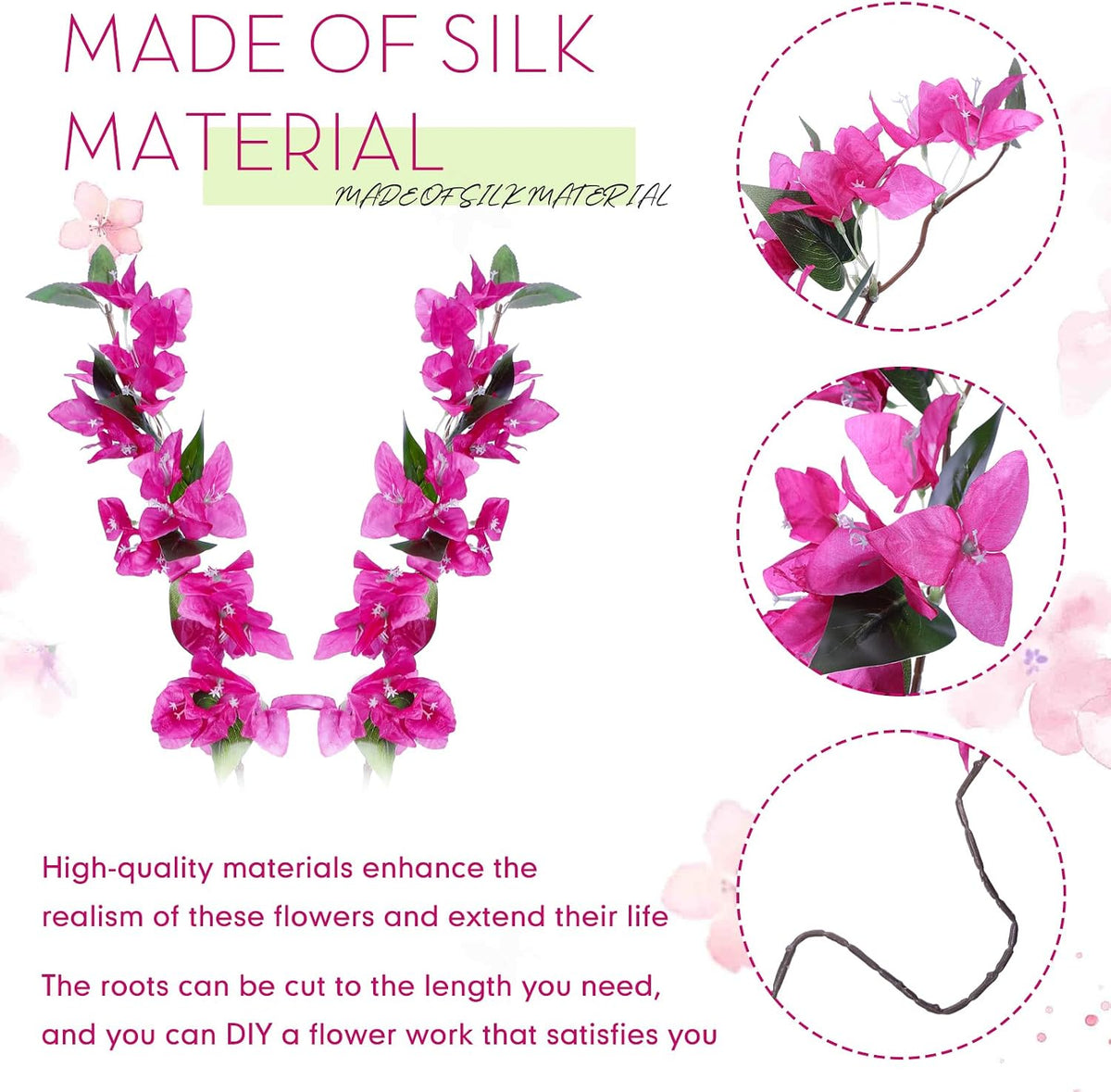60 Pcs Fake Bougainvillea Bulk Silk Flower UV Resistant, Rose Purple