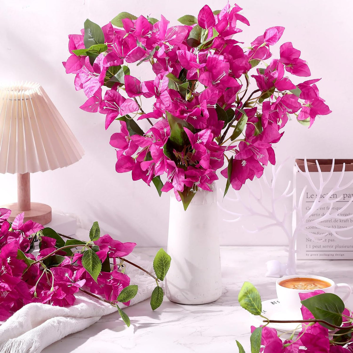60 Pcs Fake Bougainvillea Bulk Silk Flower UV Resistant, Rose Purple