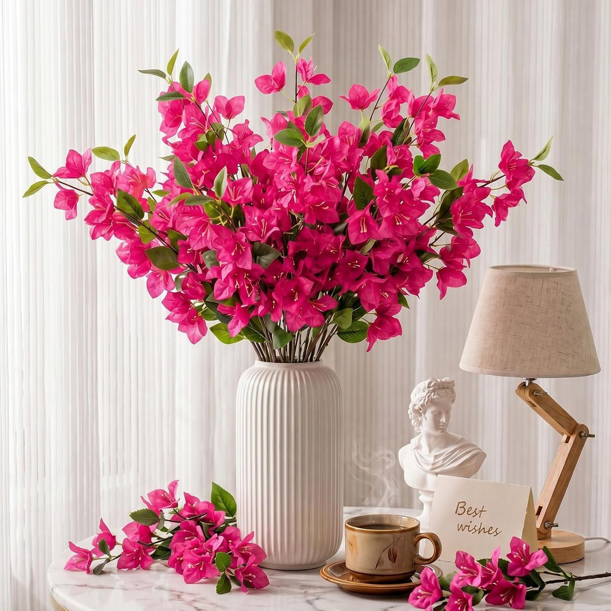 60 Pcs Fake Bougainvillea Bulk Silk Flower UV Resistant, Rose Purple