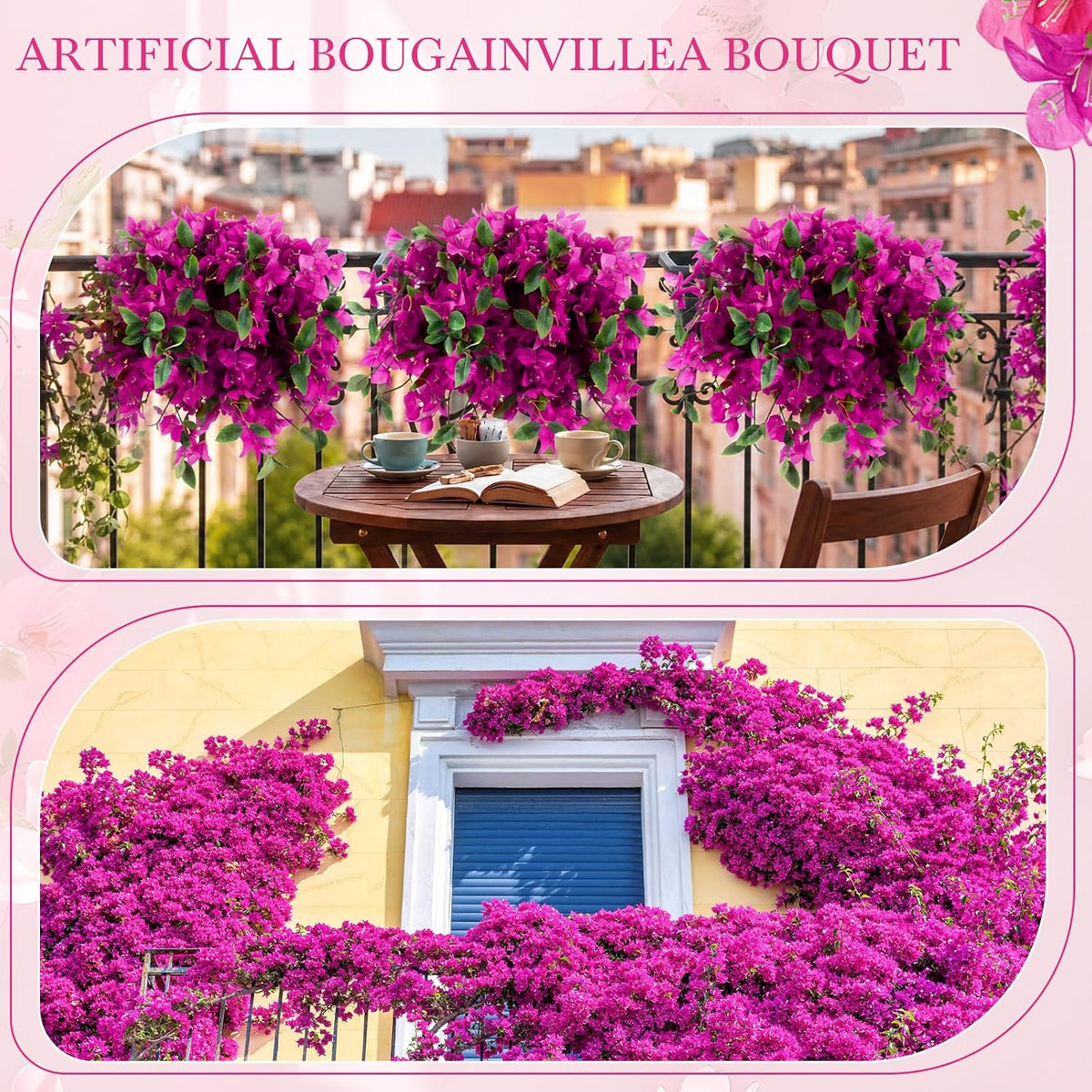 60 Pcs Fake Bougainvillea Bulk Silk Flower UV Resistant, Rose Purple