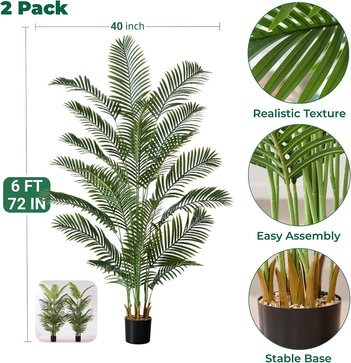 6FT Artificial Palm Trees 2 Pack, Fake Areca Potted Plants