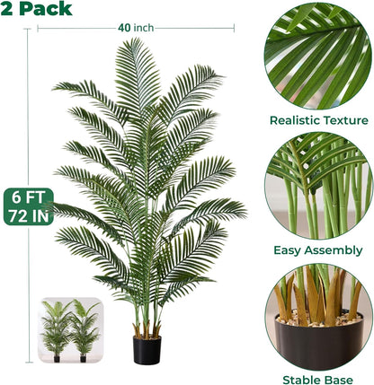 6FT Artificial Palm Trees 2 Pack, Fake Areca Potted Plants
