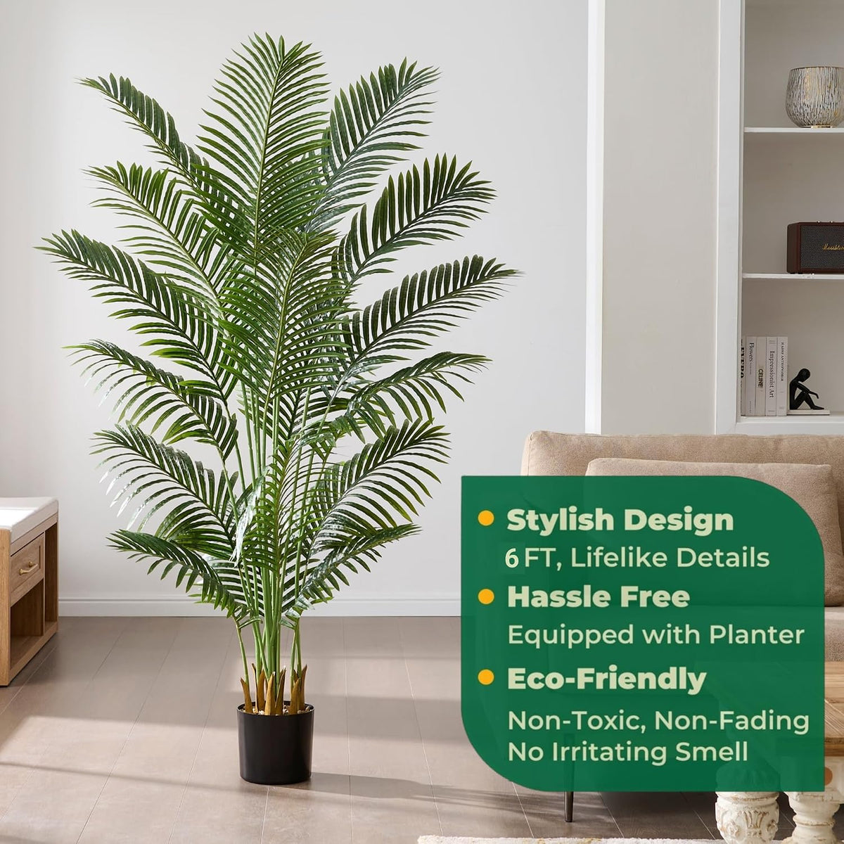 6FT Artificial Palm Trees 2 Pack, Fake Areca Potted Plants