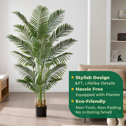 6FT Artificial Palm Trees 2 Pack, Fake Areca Potted Plants