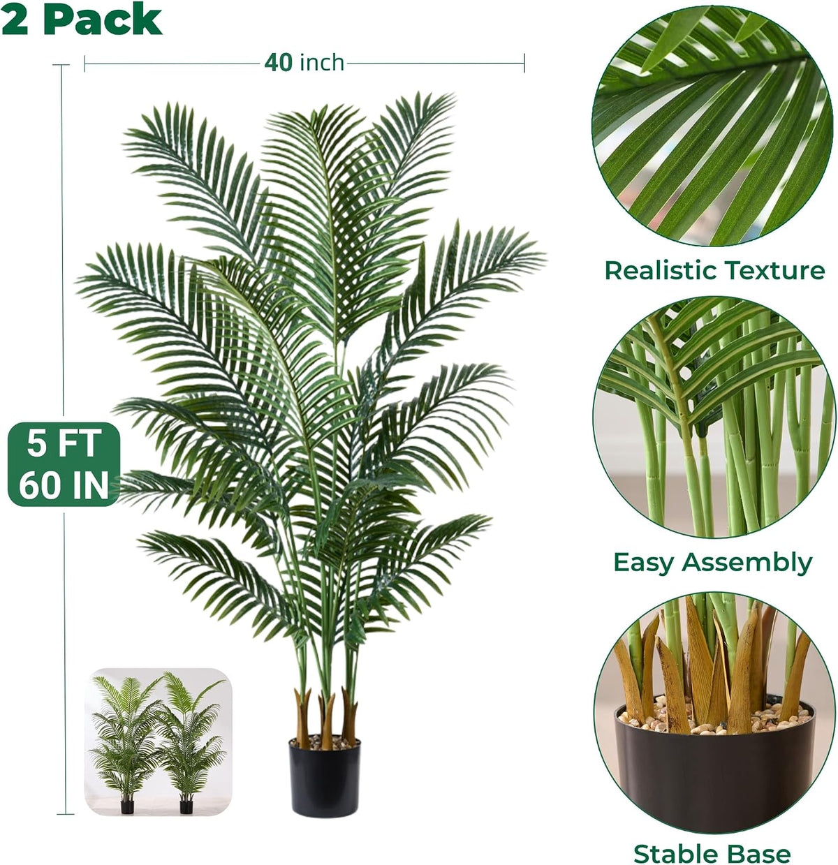 6FT Artificial Palm Trees 2 Pack, Fake Areca Potted Plants