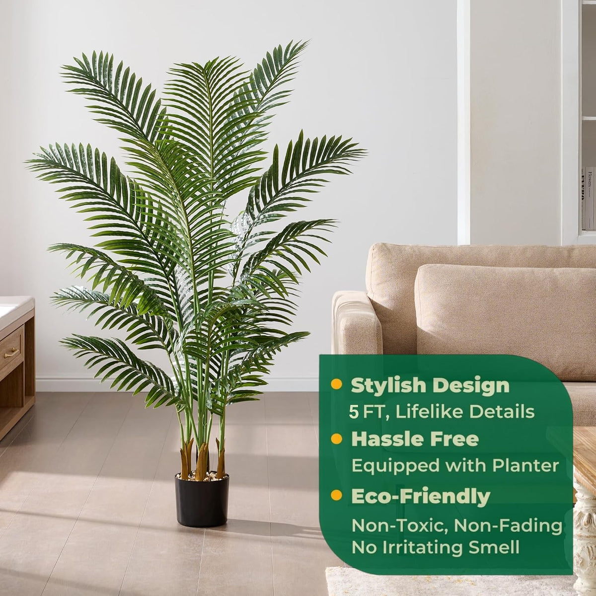 6FT Artificial Palm Trees 2 Pack, Fake Areca Potted Plants