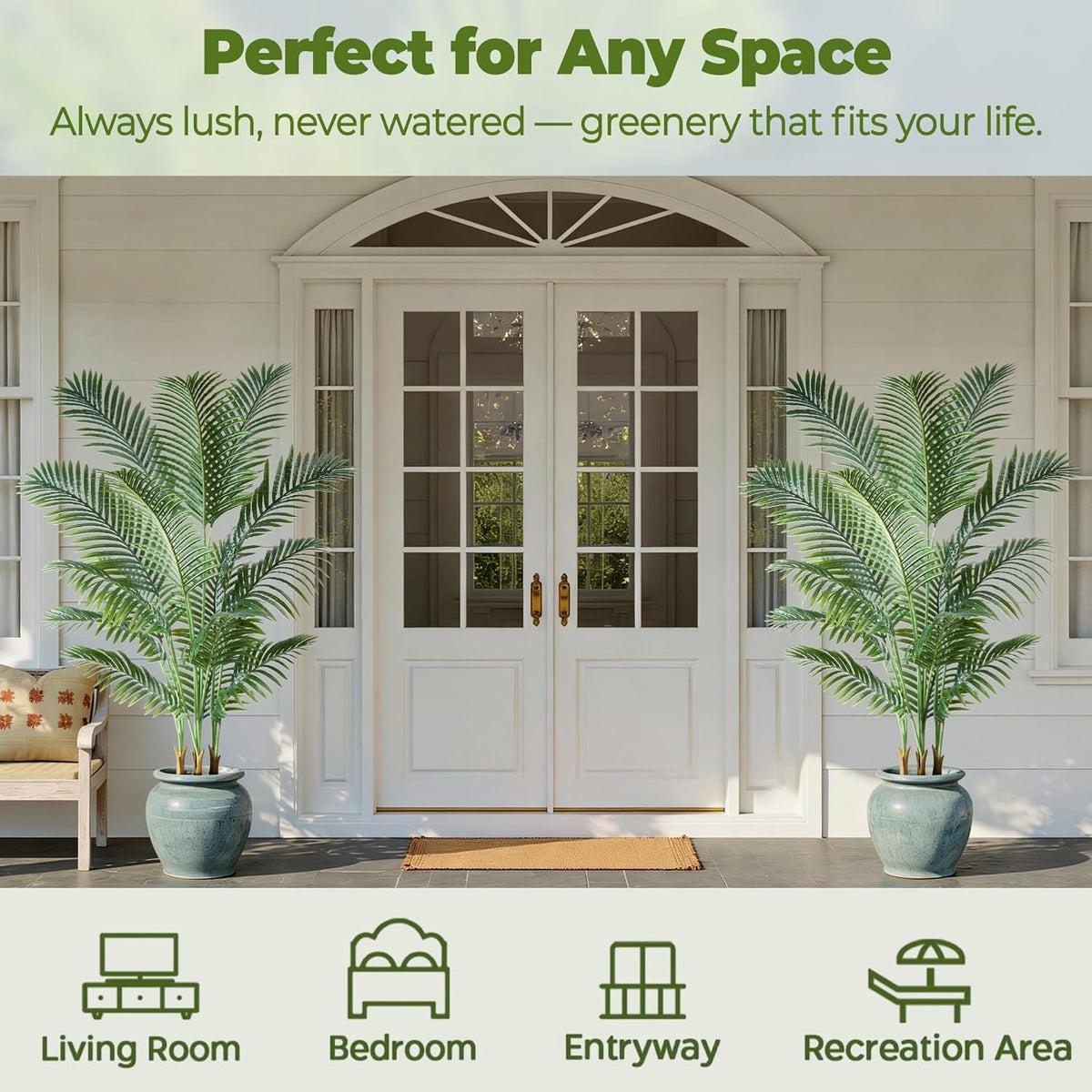 6FT Artificial Palm Trees 2 Pack, Fake Areca Potted Plants