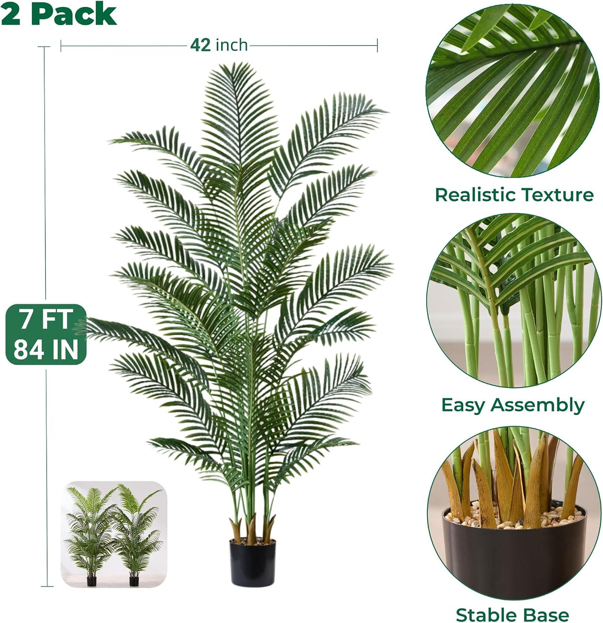 6FT Artificial Palm Trees 2 Pack, Fake Areca Potted Plants