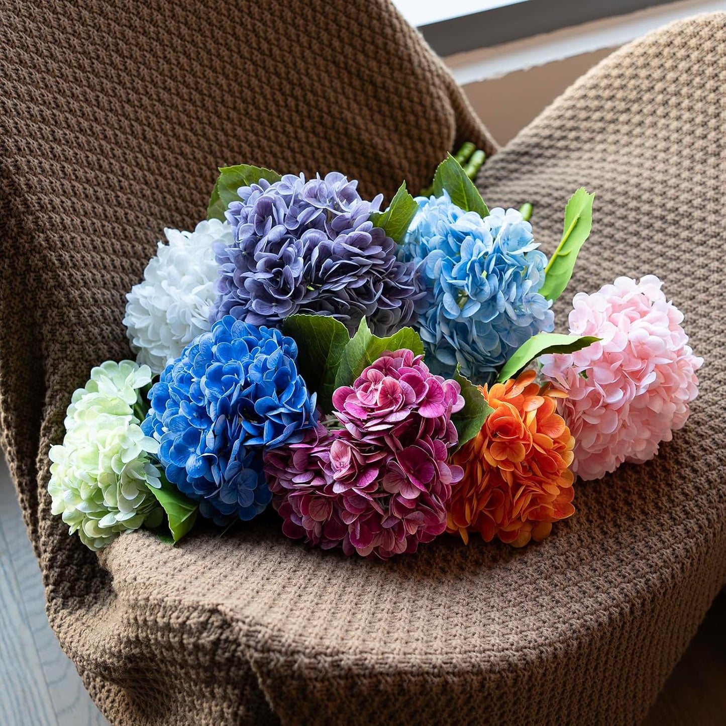 22" Real Soft Touch Hydrangea Artificial Flowers Realistic,Large Long Stem Fake Flowers Full Latex Faux,Wedding Bouquet,Party Home Decor,Garden Office Room Table Centerpieces Light Green 4pcs