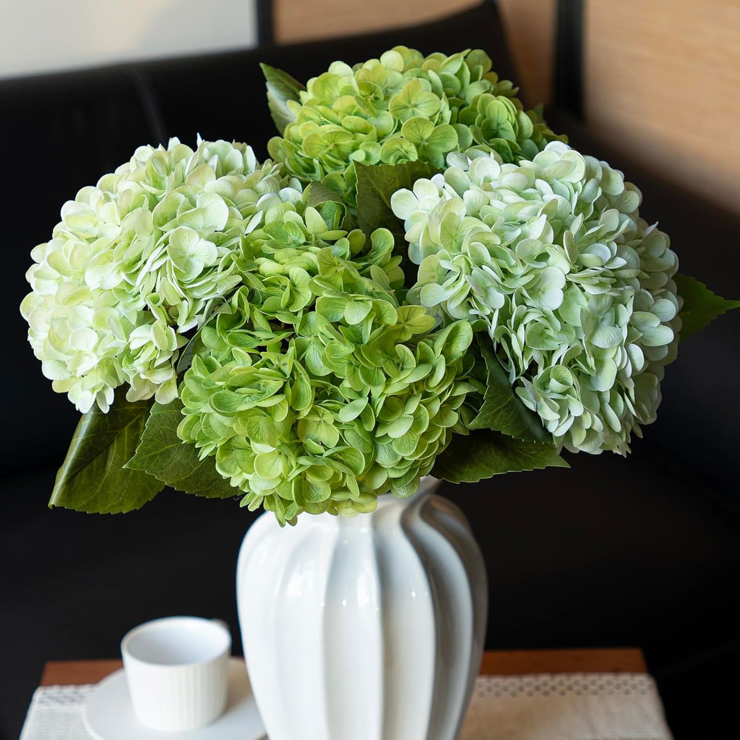 22" Real Soft Touch Hydrangea Artificial Flowers Realistic,Large Long Stem Fake Flowers Full Latex Faux,Wedding Bouquet,Party Home Decor,Garden Office Room Table Centerpieces Light Green 4pcs