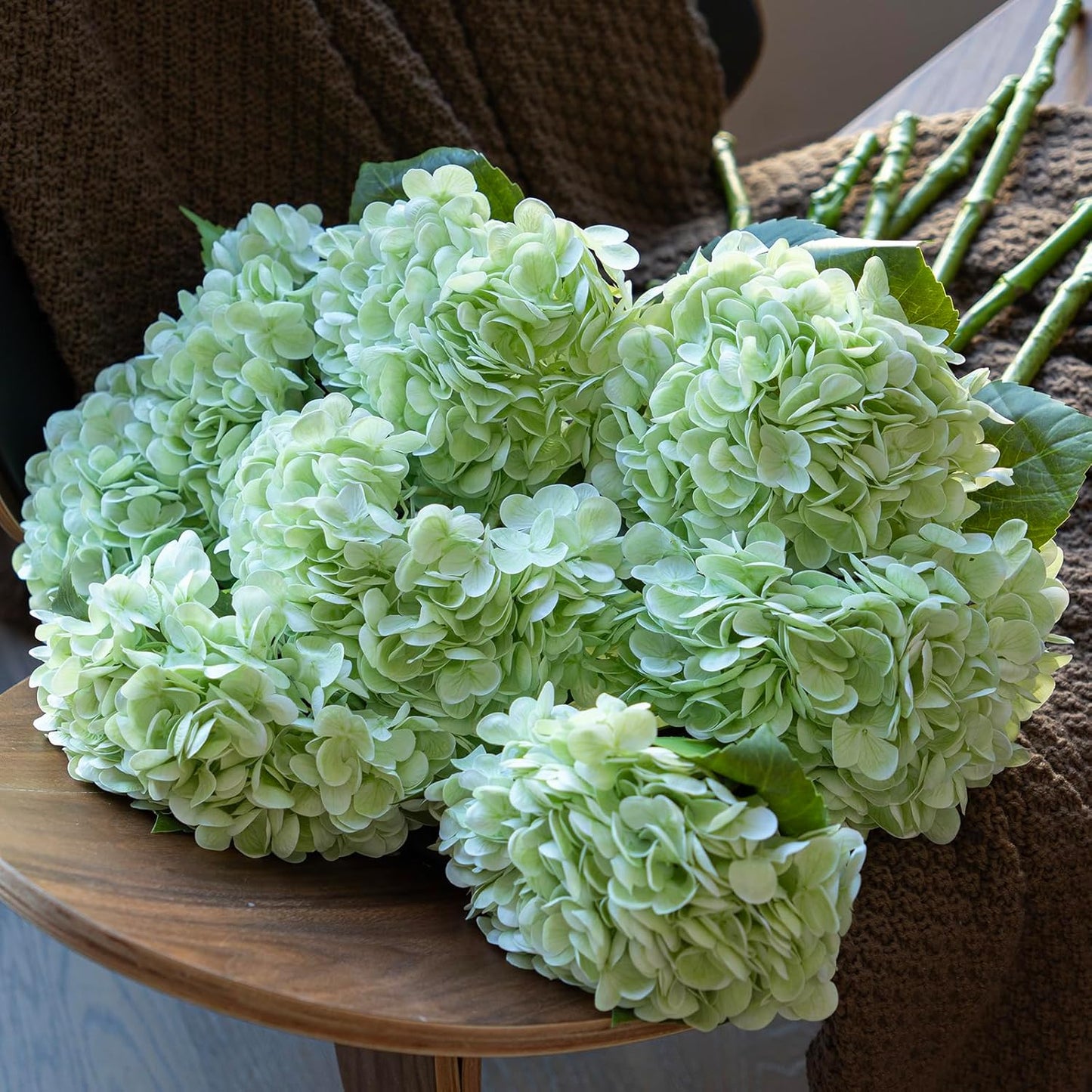 22" Real Soft Touch Hydrangea Artificial Flowers Realistic,Large Long Stem Fake Flowers Full Latex Faux,Wedding Bouquet,Party Home Decor,Garden Office Room Table Centerpieces Light Green 4pcs