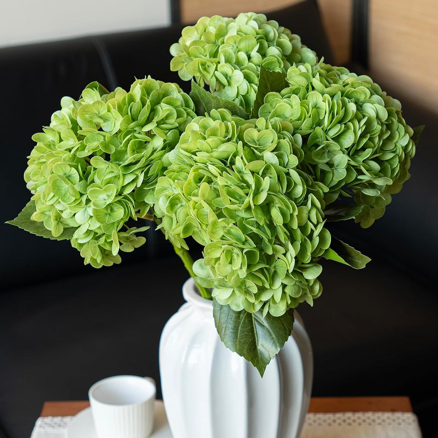 22" Real Soft Touch Hydrangea Artificial Flowers Realistic,Large Long Stem Fake Flowers Full Latex Faux,Wedding Bouquet,Party Home Decor,Garden Office Room Table Centerpieces Light Green 4pcs