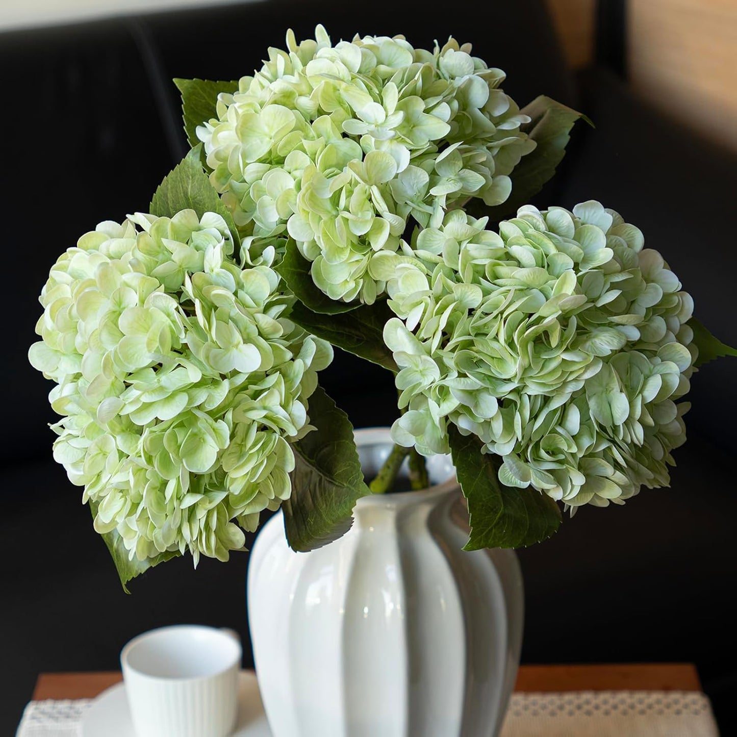 22" Real Soft Touch Hydrangea Artificial Flowers Realistic,Large Long Stem Fake Flowers Full Latex Faux,Wedding Bouquet,Party Home Decor,Garden Office Room Table Centerpieces Light Green 4pcs