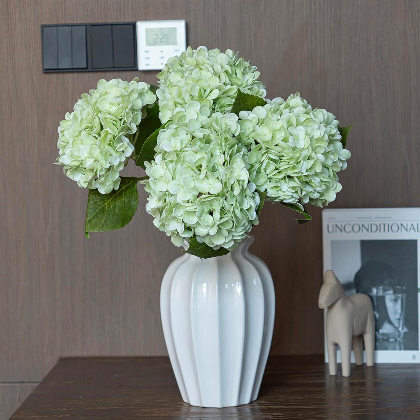 22" Real Soft Touch Hydrangea Artificial Flowers Realistic,Large Long Stem Fake Flowers Full Latex Faux,Wedding Bouquet,Party Home Decor,Garden Office Room Table Centerpieces Light Green 4pcs