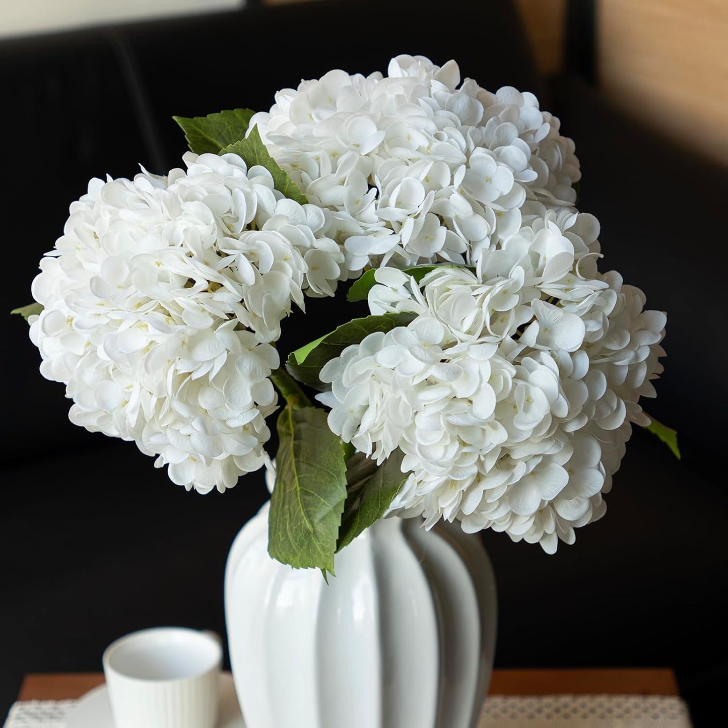 22" Real Soft Touch Hydrangea Artificial Flowers Realistic,Large Long Stem Fake Flowers Full Latex Faux,Wedding Bouquet,Party Home Decor,Garden Office Room Table Centerpieces Light Green 4pcs
