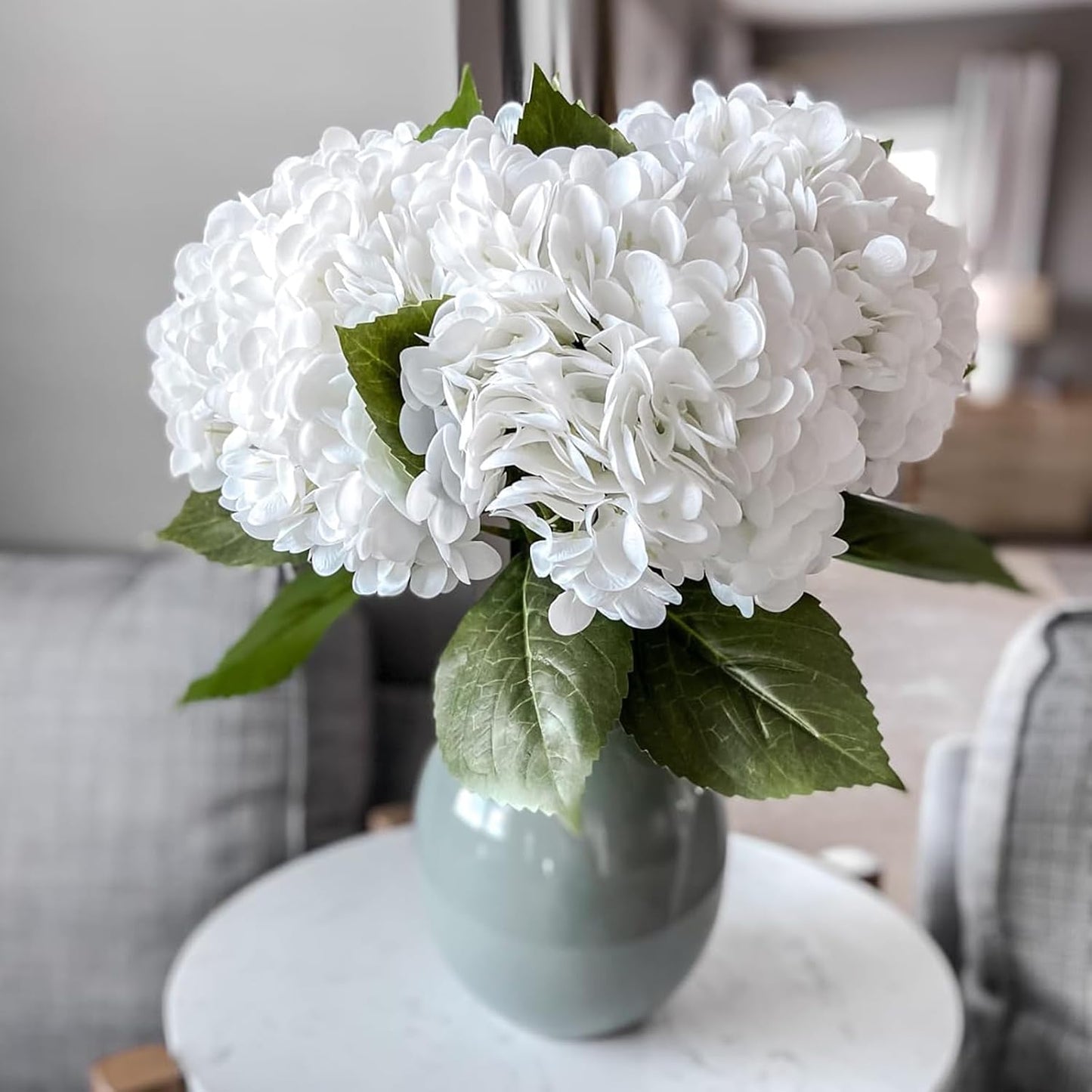 22" Real Soft Touch Hydrangea Artificial Flowers Realistic,Large Long Stem Fake Flowers Full Latex Faux,Wedding Bouquet,Party Home Decor,Garden Office Room Table Centerpieces Light Green 4pcs
