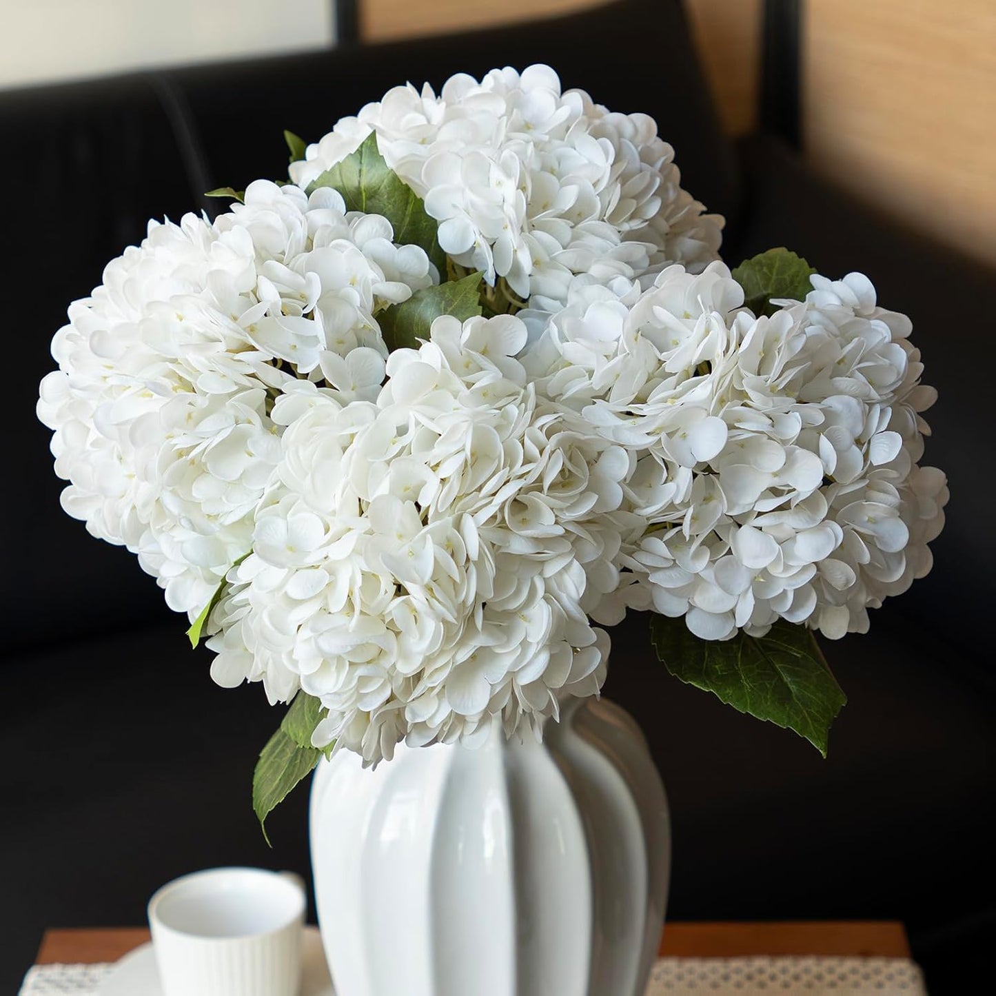 22" Real Soft Touch Hydrangea Artificial Flowers Realistic,Large Long Stem Fake Flowers Full Latex Faux,Wedding Bouquet,Party Home Decor,Garden Office Room Table Centerpieces Light Green 4pcs