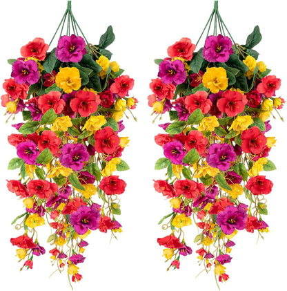 2 Pcs Fake Hibiscus Artificial Hanging Flowers | Colorful Silk Hibiscus Trailing Vines Spring Summer Long Hibiscus Vines Faux Flowers for Outside Porch Patio Yard Party