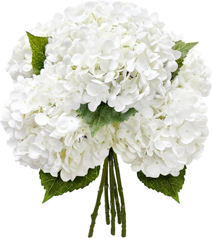 21In White Artificial Hydrangea Flowers with Stems 5 Pcs