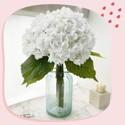 21In White Artificial Hydrangea Flowers with Stems 5 Pcs