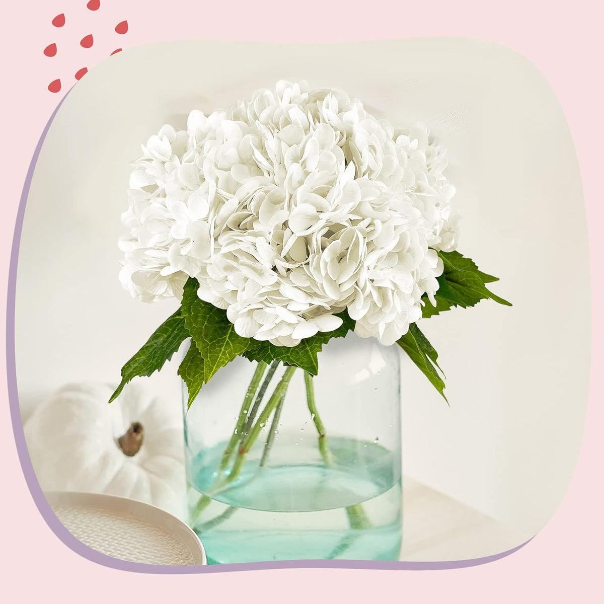 21In White Artificial Hydrangea Flowers with Stems 5 Pcs