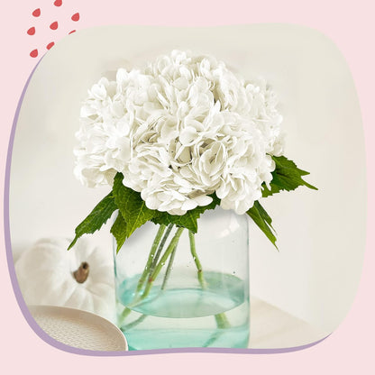 21In White Artificial Hydrangea Flowers with Stems 5 Pcs
