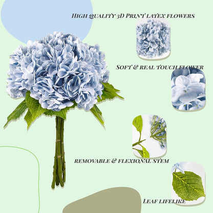 21In White Artificial Hydrangea Flowers with Stems 5 Pcs