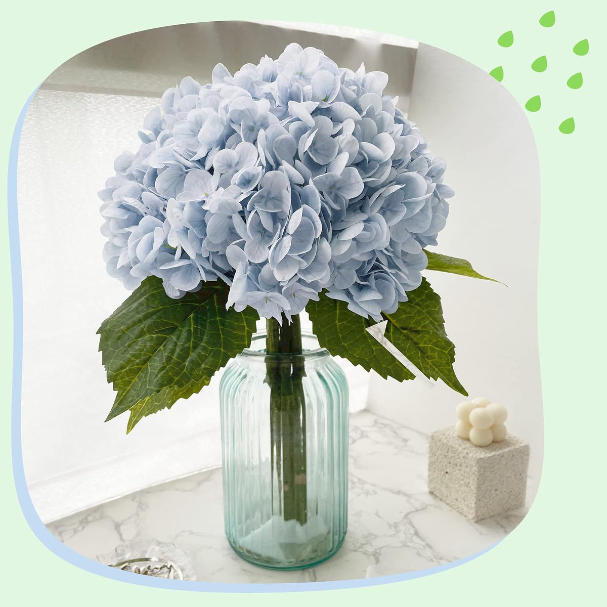 21In White Artificial Hydrangea Flowers with Stems 5 Pcs