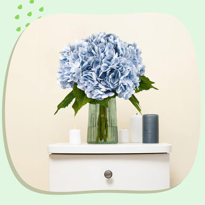 21In White Artificial Hydrangea Flowers with Stems 5 Pcs