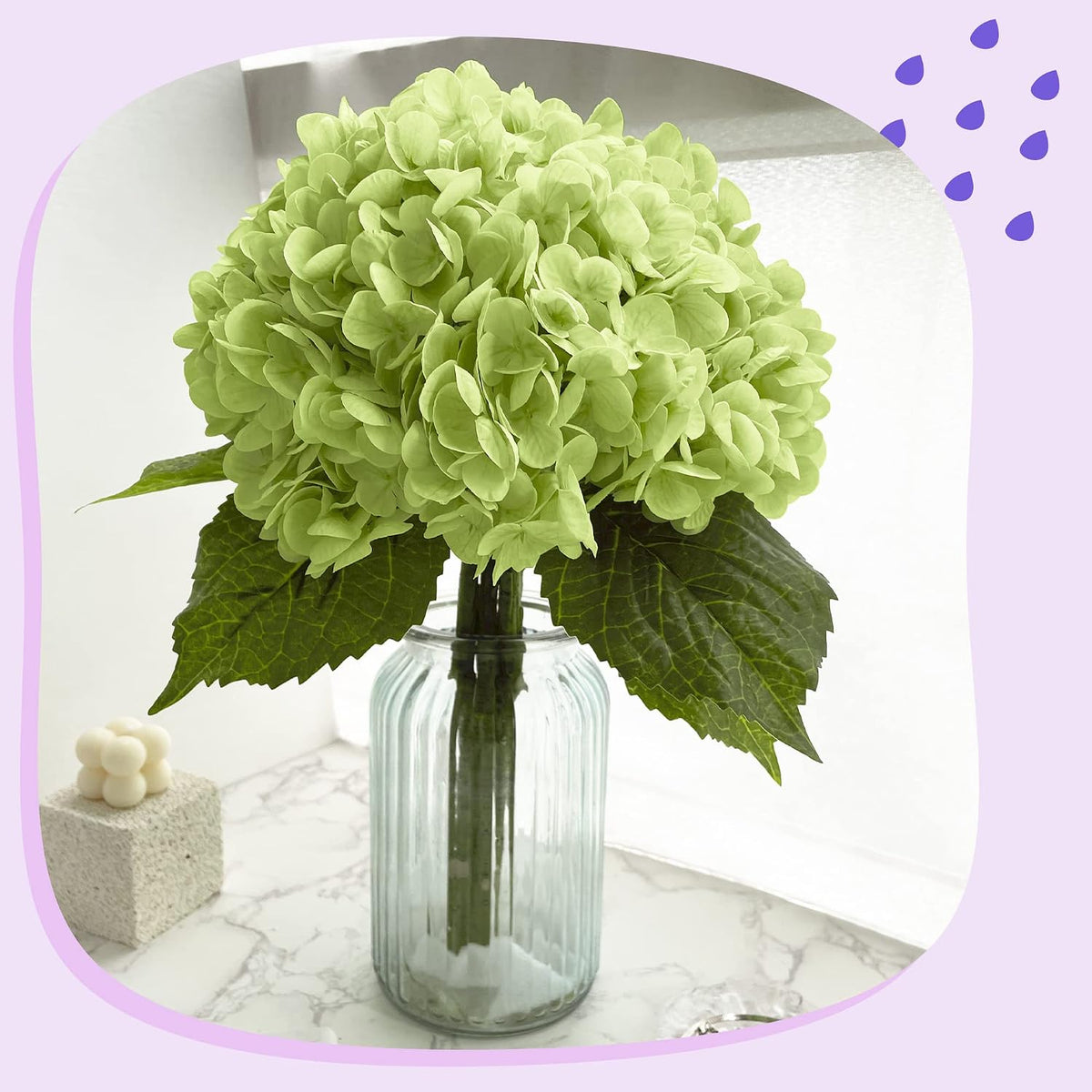 21In White Artificial Hydrangea Flowers with Stems 5 Pcs