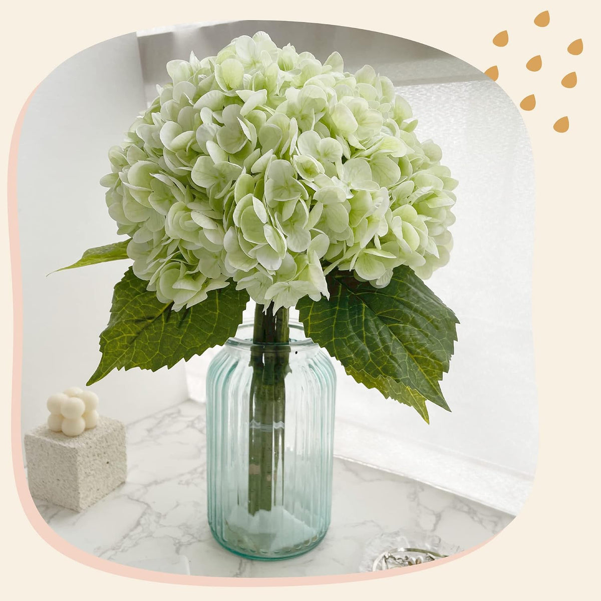 21In White Artificial Hydrangea Flowers with Stems 5 Pcs