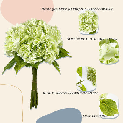 21In White Artificial Hydrangea Flowers with Stems 5 Pcs