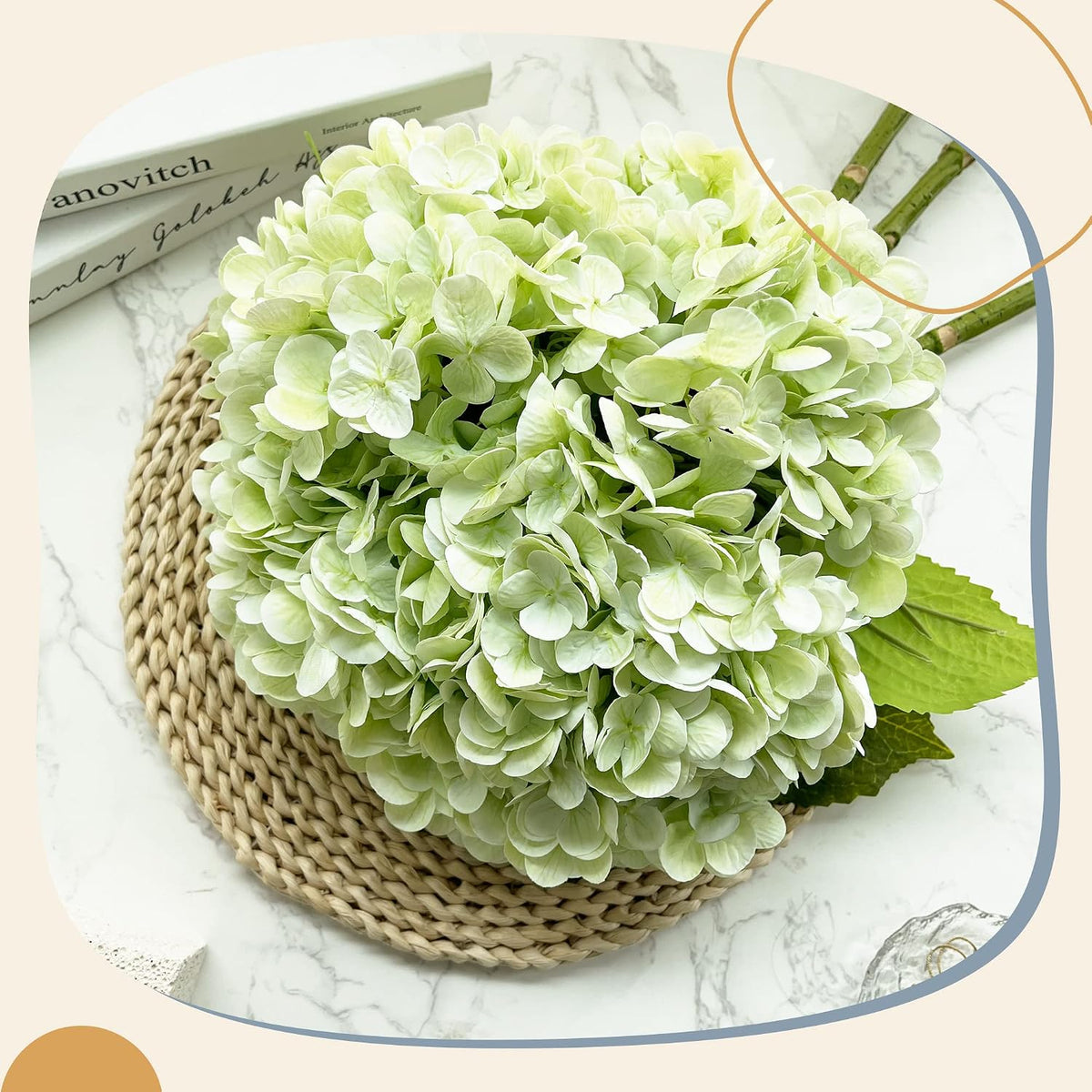21In White Artificial Hydrangea Flowers with Stems 5 Pcs