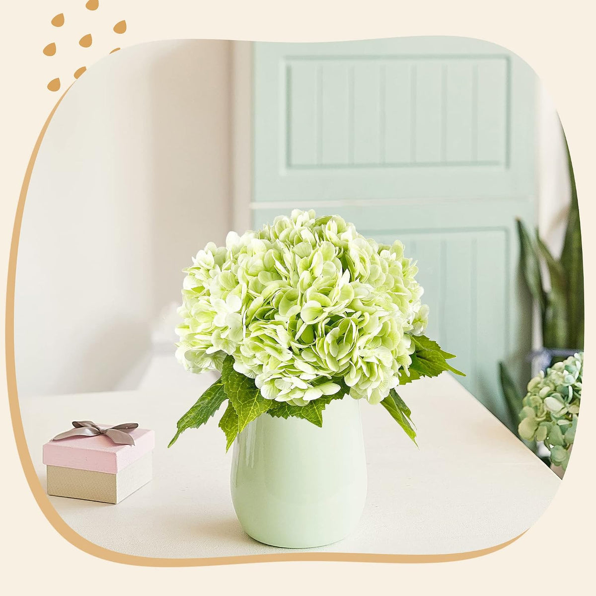 21In White Artificial Hydrangea Flowers with Stems 5 Pcs